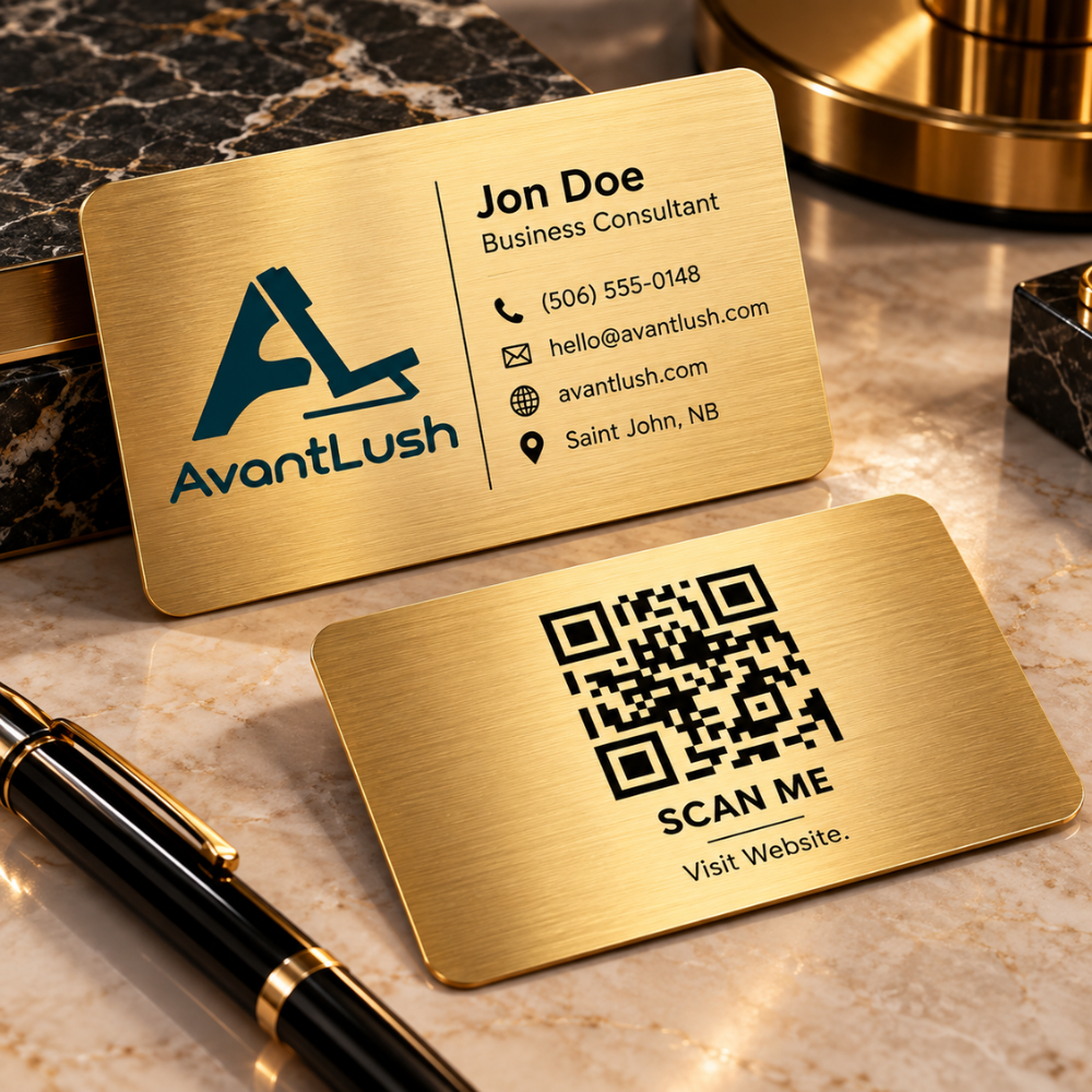 Gold Brushed Metallic QR Code Business Cards