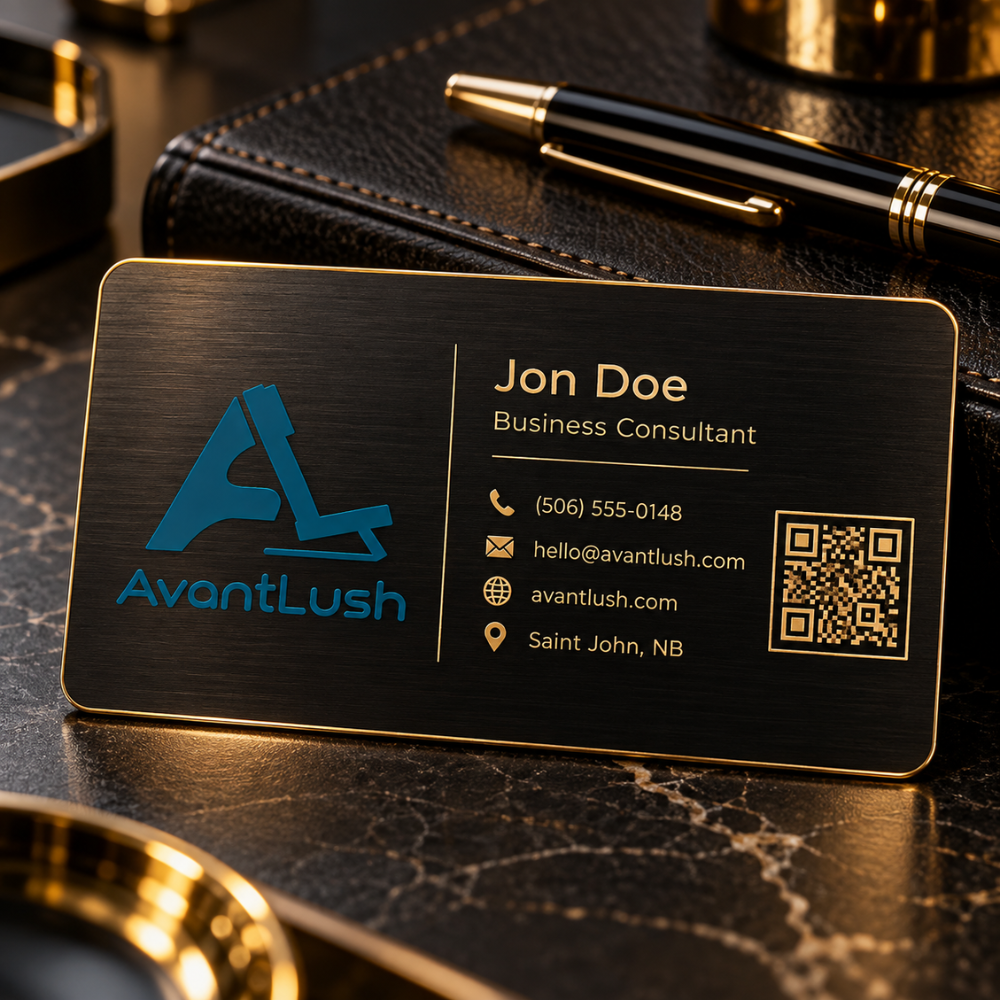 Black & Gold Brushed Metallic QR Code Business Cards — Photo 3