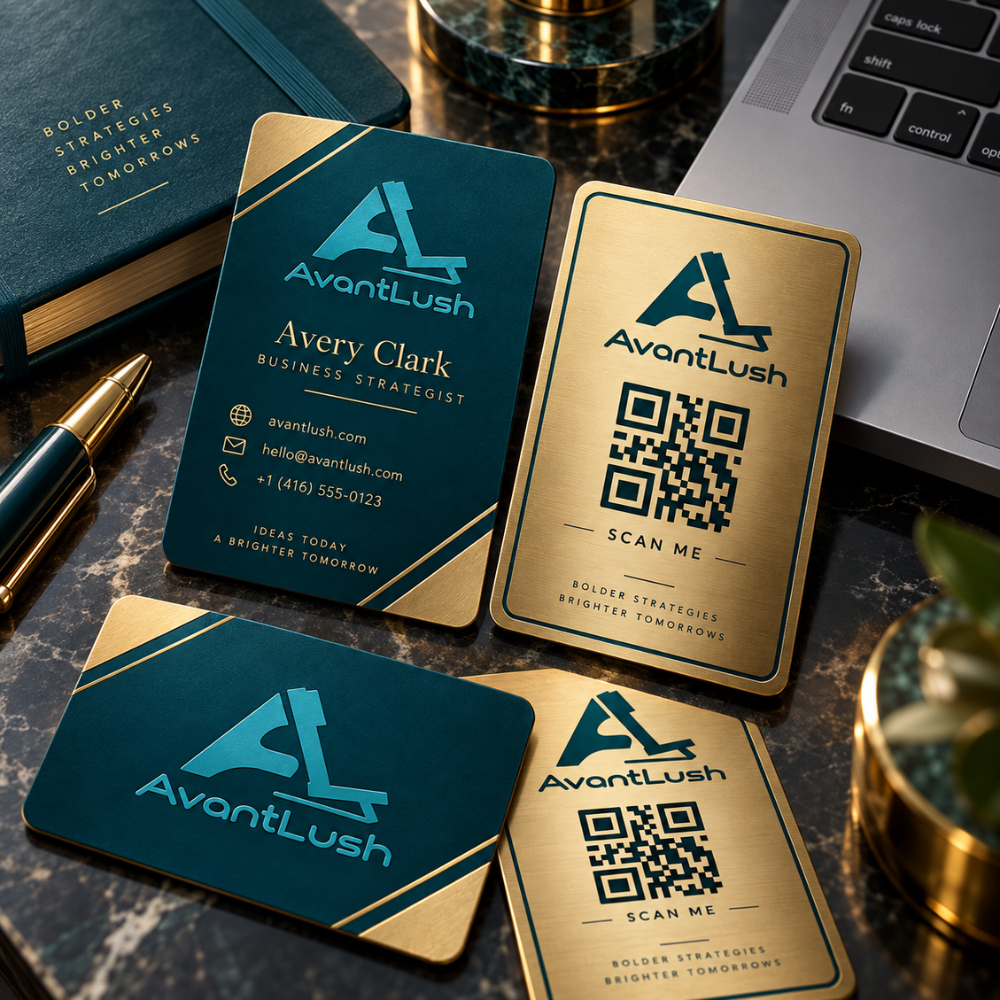 Gold & Teal Executive Premium QR Code Business Cards — Photo 3