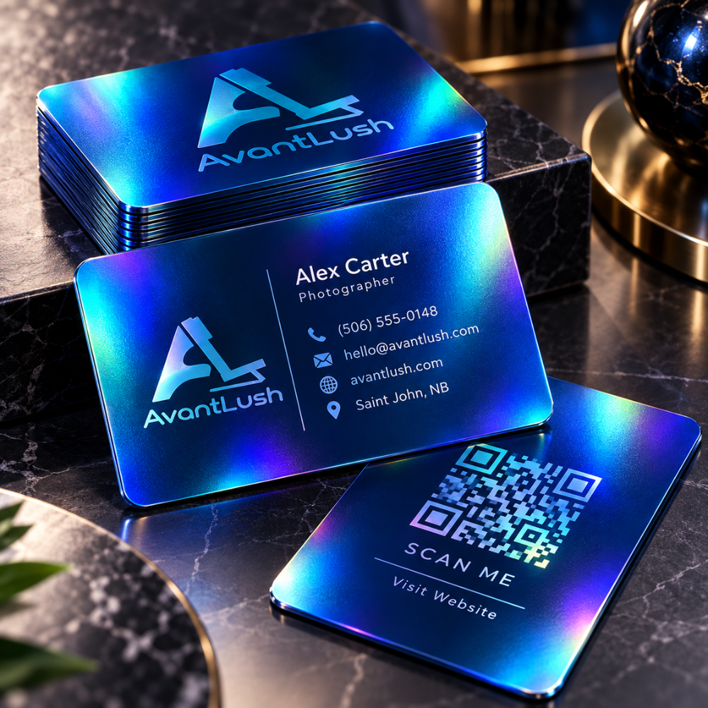 Blue Holographic QR Code Business Cards — Photo 3