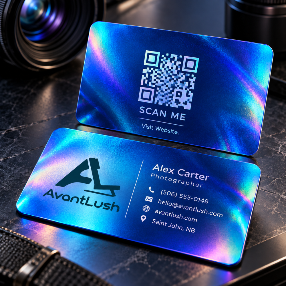 Blue Holographic QR Code Business Cards — Photo 4