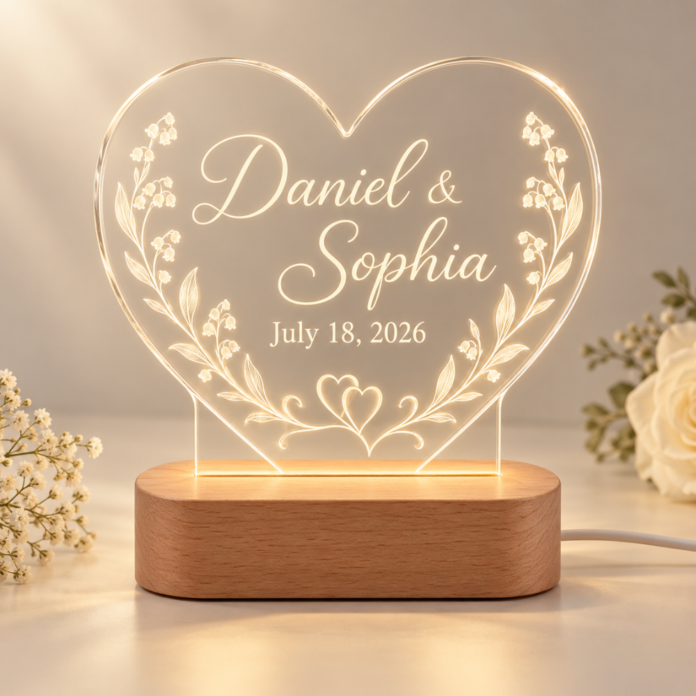 Personalized Wedding Names & Date LED Lamp — Photo 1