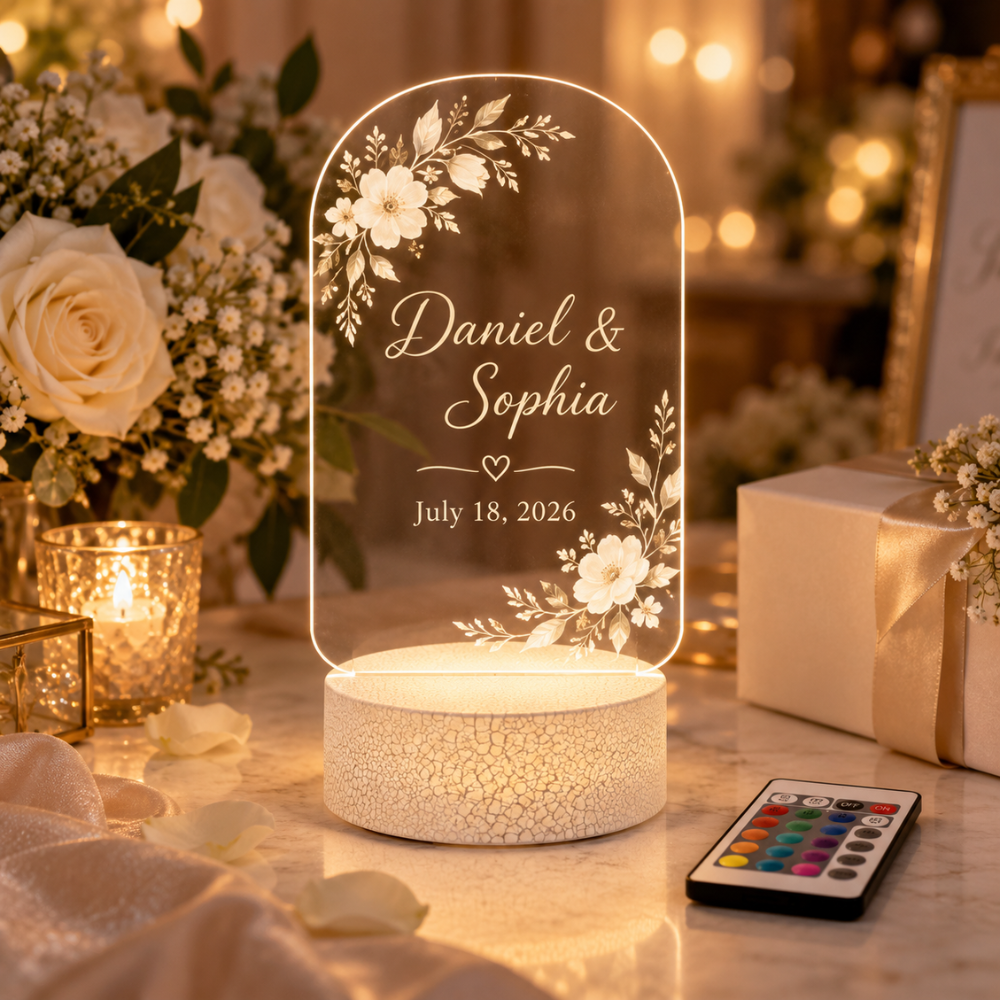 Personalized Wedding Names & Date LED Lamp — Photo 3